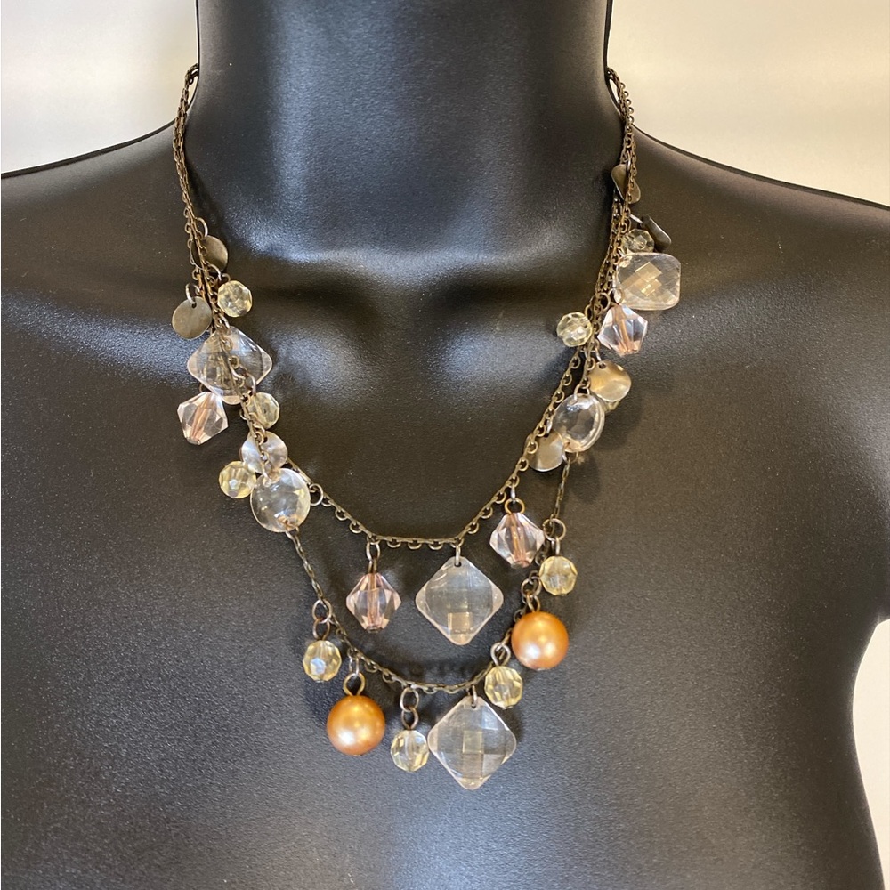 Premier Designs Vintage Gold-Tone Multi-Strand Necklace  Crystal Beads & Pearls